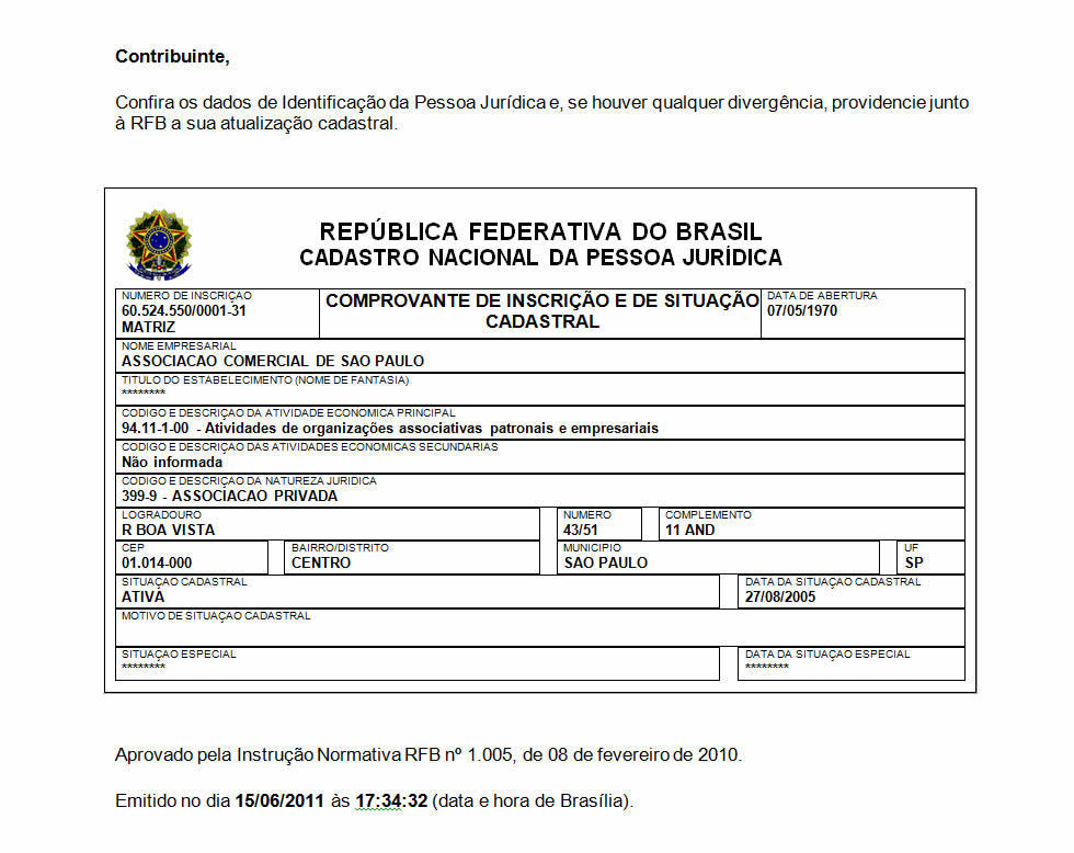 Comprovante De Inscrição E De Situação Cadastral